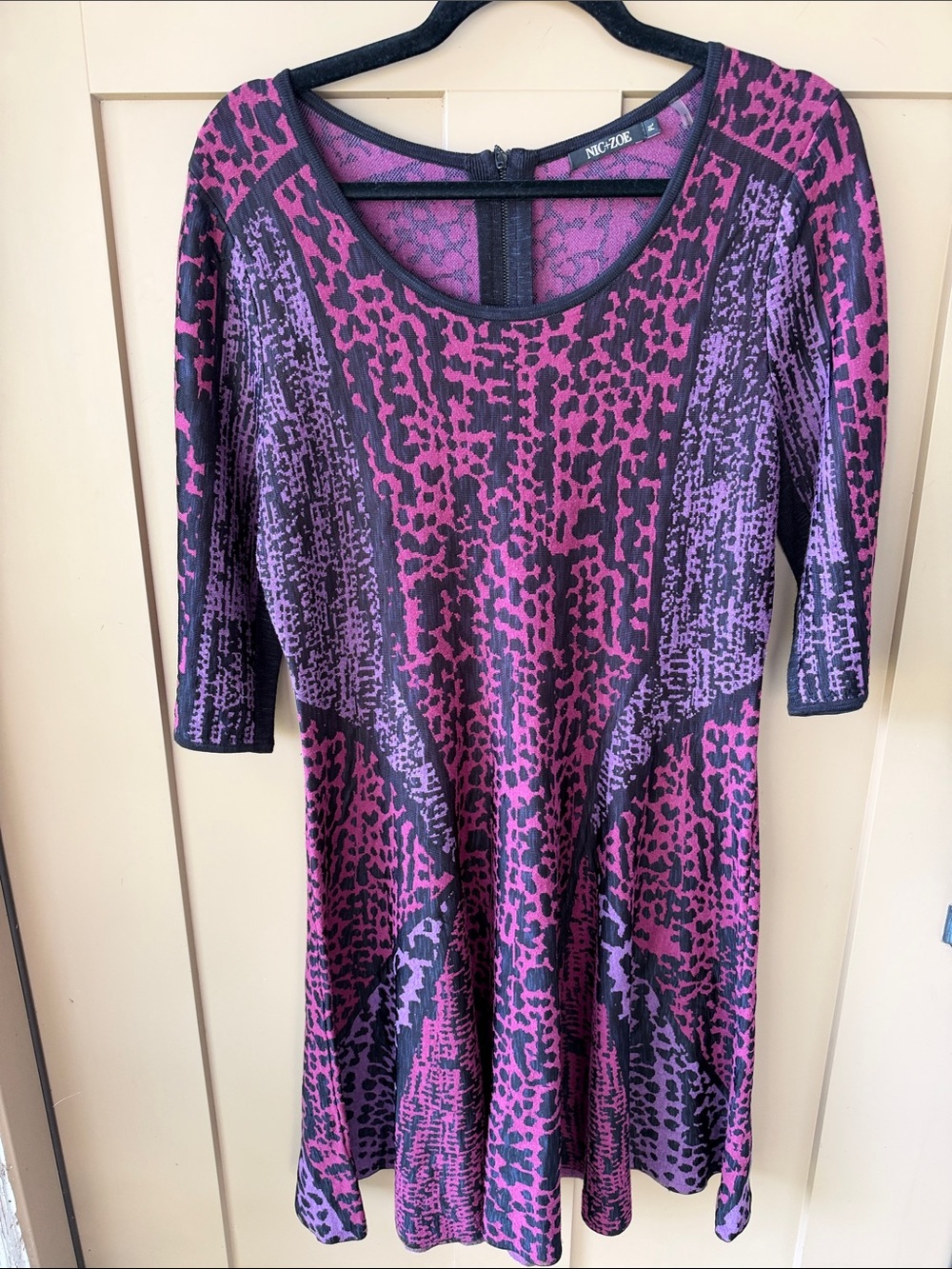 NIC+ZOE Purple Magenta Mixed Print Knit Fit & Flare Dress PL